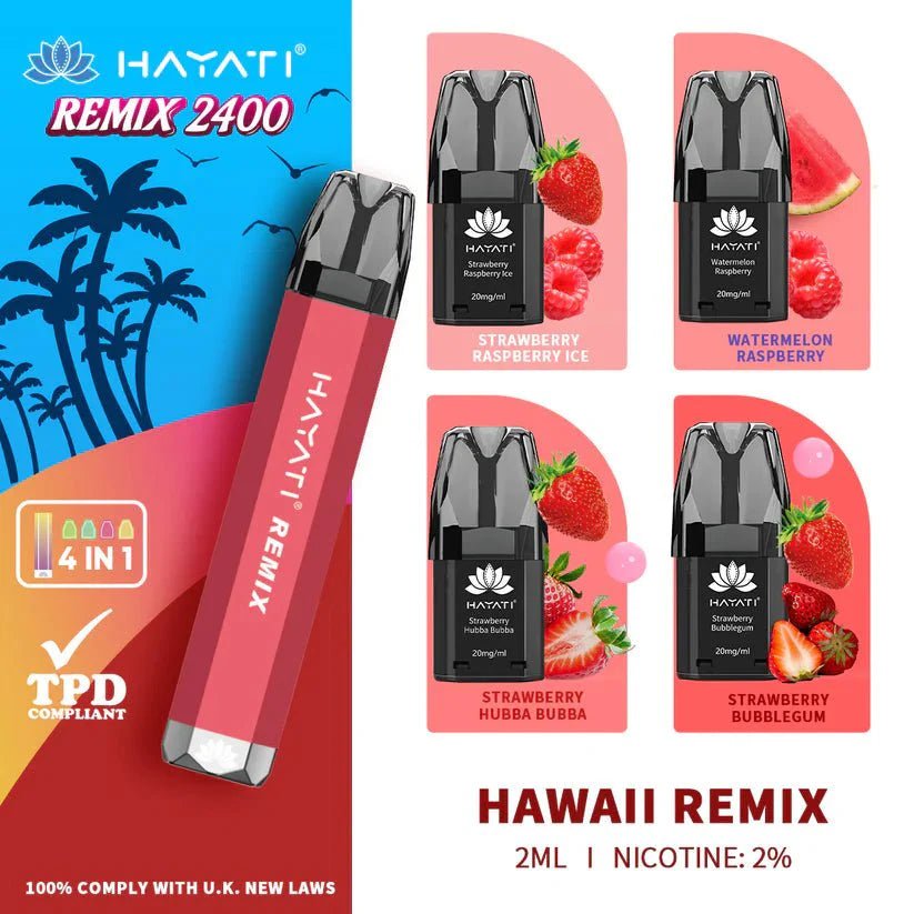 Hayati Remix 2400 Puffs 4 in 1 Disposable Vape Pod Kit Box of 5 - Best Vape Wholesale