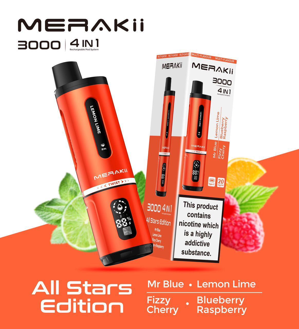 Merakii 3000 Puffs Disposable Vape Pack of 5 - Best Vape Wholesale