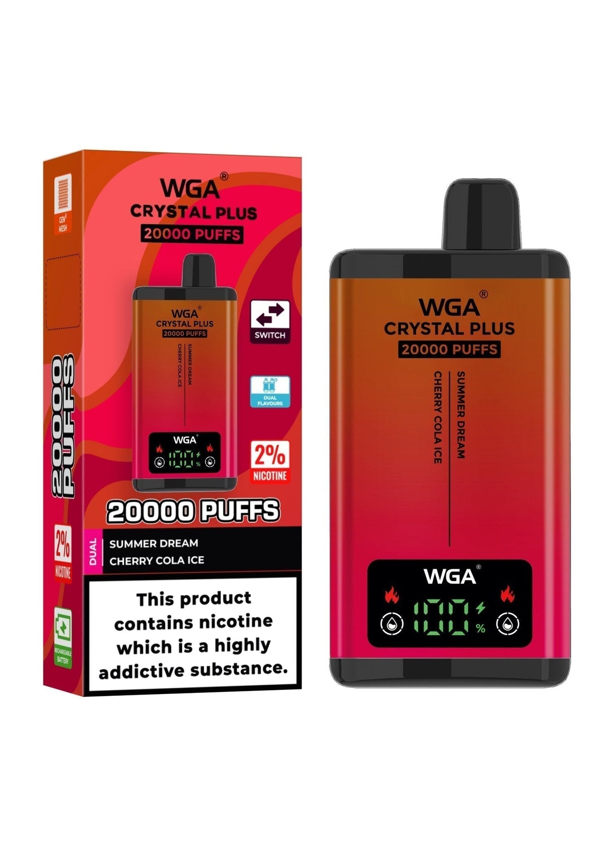 WGA Crystal Plus 20000 Puffs Disposable Vape Box of 10 - Best Vape Wholesale