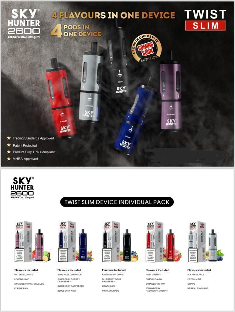 4 in 1 Sky Hunter 2600 Puffs Disposable Vape Box of 5 - Best Vape Wholesale