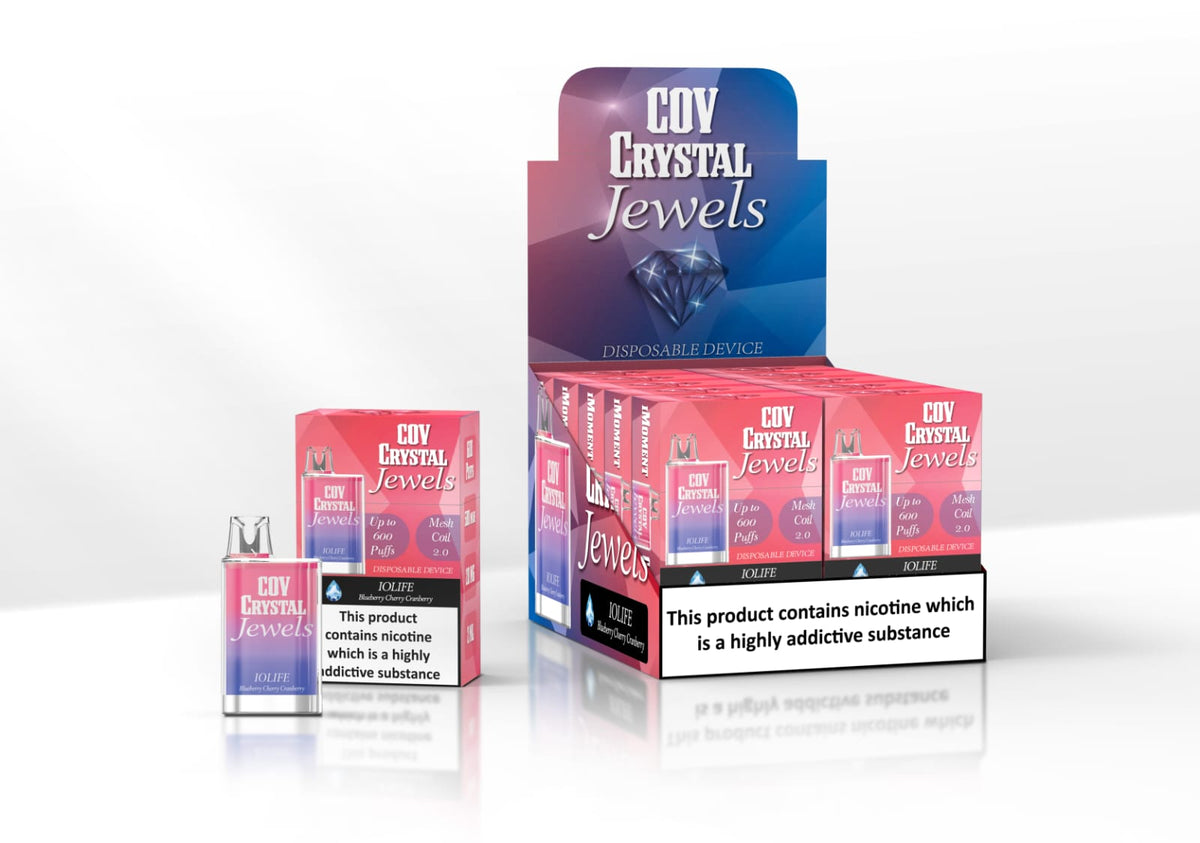 COV Crystal Jewels 600 Puff Disposable Vape Pod-Pack of 10-Blueberry Cranberry Cherry-vapeukwholesale