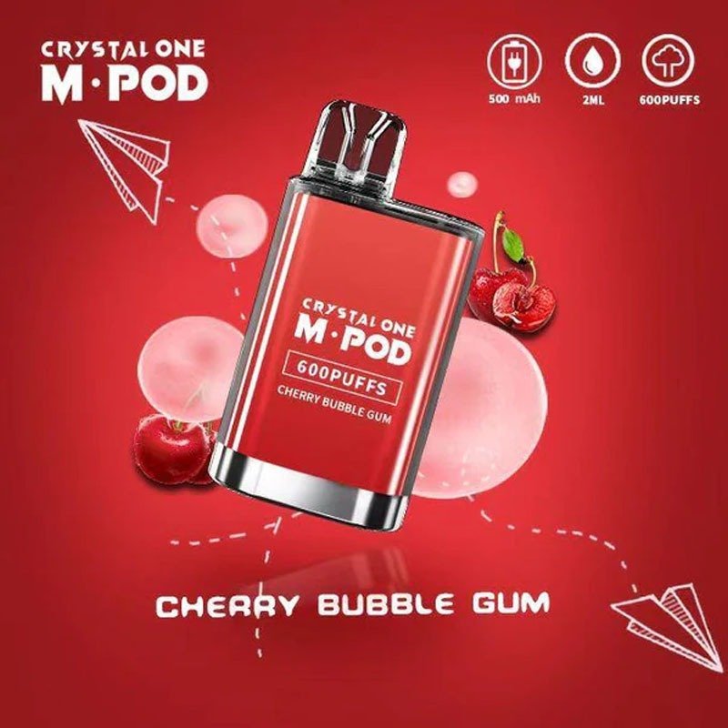 Crystal One M Pod 600 Disposable Vape Pod-Box of 10-Cherry Bubblegum *New*-vapeukwholesale