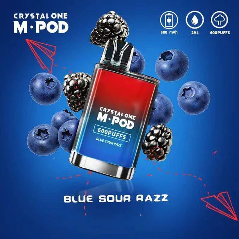 Crystal One M Pod 600 Disposable Vape Pod-Box of 10-Blue Sour Razz *New*-vapeukwholesale