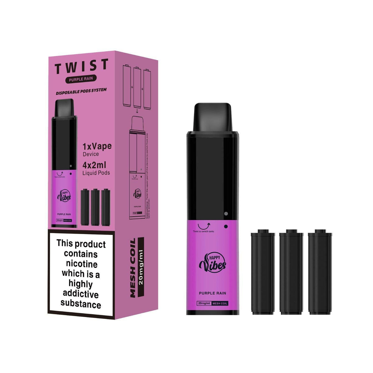 Happy Vibes Twist 2400 Disposable Vape Pen Box of 5 - Best Vape Wholesale