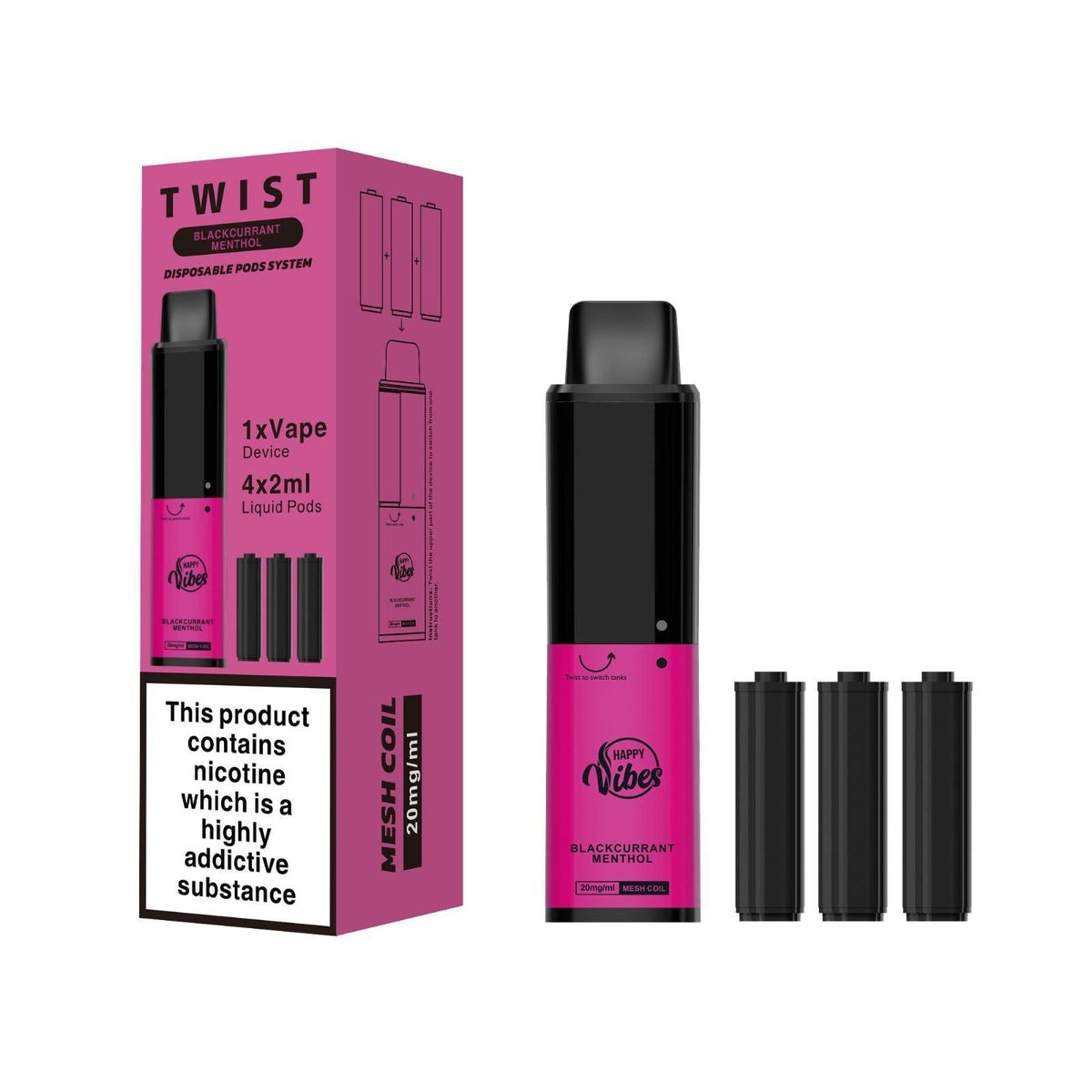 Happy Vibes Twist 2400 Disposable Vape Pen Box of 5 - Best Vape Wholesale