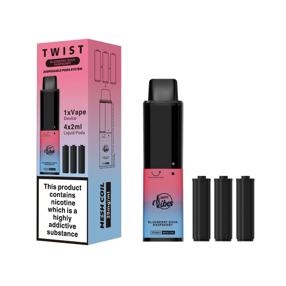 Happy Vibes Twist 2400 Disposable Vape Pen Box of 5 - Best Vape Wholesale